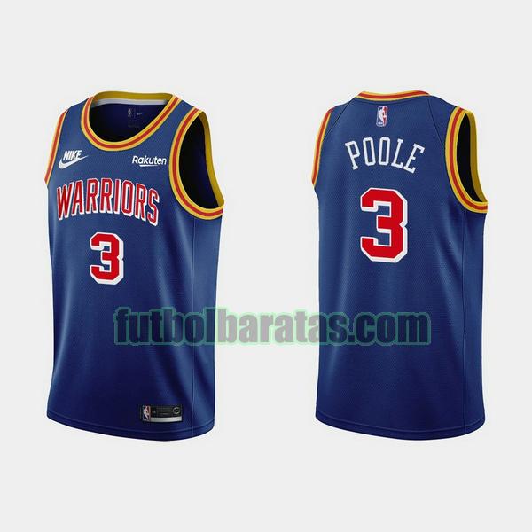 camiseta 2021-2022 jordan poole 3 golden state warriors azul hombre