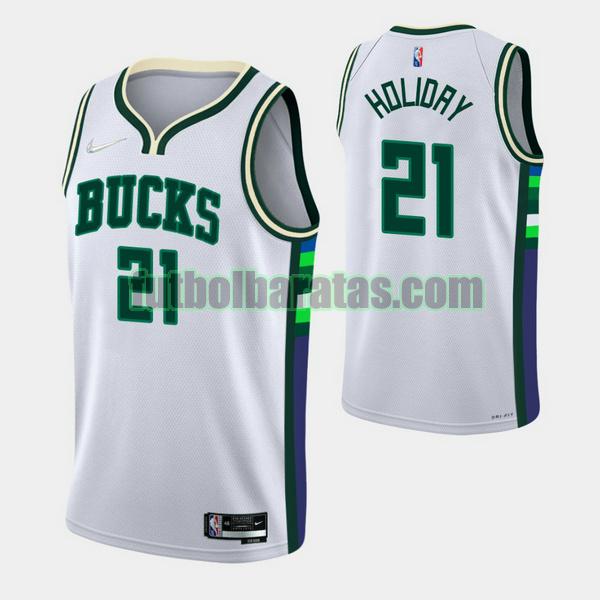 camiseta 2021-2022 jrue holiday 21 milwaukee bucks blanco hombre