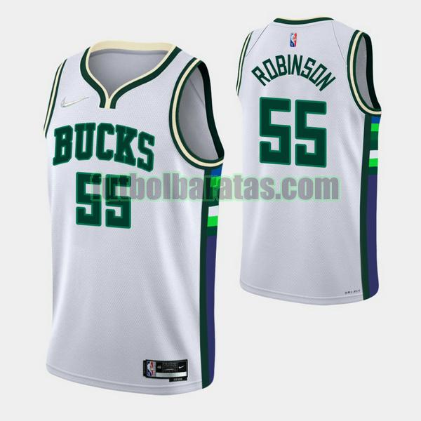 camiseta 2021-2022 justin robinson 55 milwaukee bucks blanco hombre