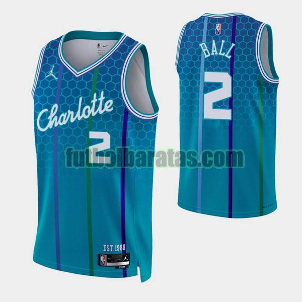 camiseta 2021-2022 lamelo ball 2 charlotte hornets azul hombre