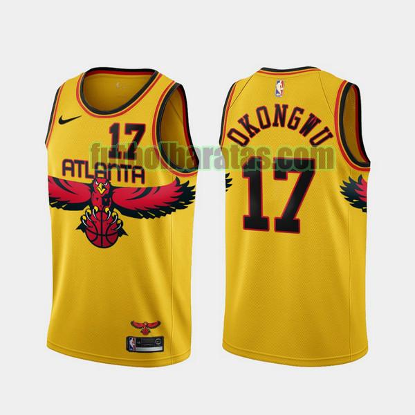 camiseta 2021-2022 onyeka okongwu 17 atlanta hawks amarillo hombre