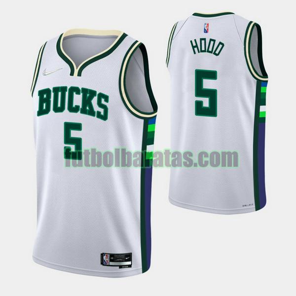 camiseta 2021-2022 rodney hood 5 milwaukee bucks blanco hombre