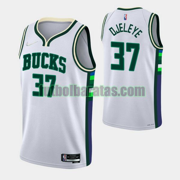 camiseta 2021-2022 semi ojeleye 37 milwaukee bucks blanco hombre