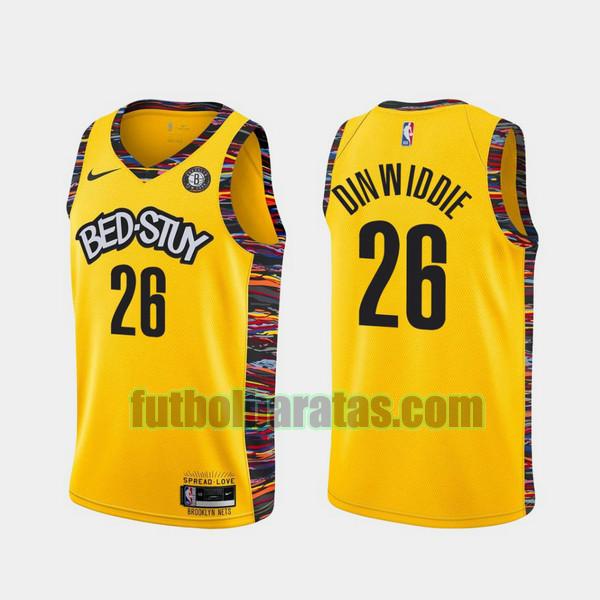 camiseta 2021-2022 spencer dinwiddie 26 brooklyn nets amarillo hombre