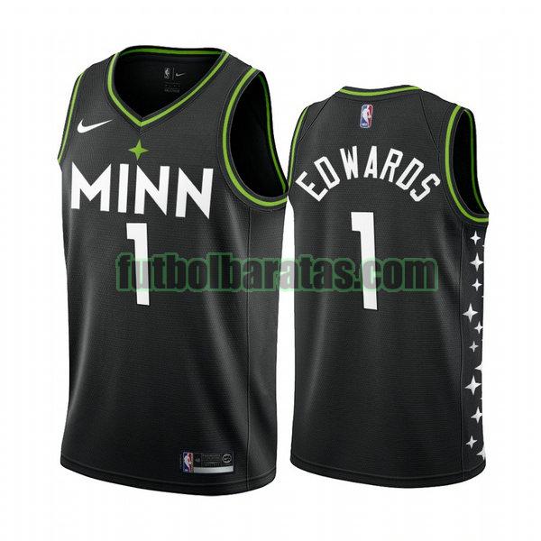 camiseta 2021 anthony edwards 1 minnesota timberwolves negro hombre