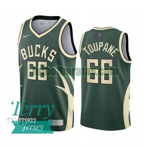 camiseta 2021 axel toupane 66 milwaukee bucks verde hombre