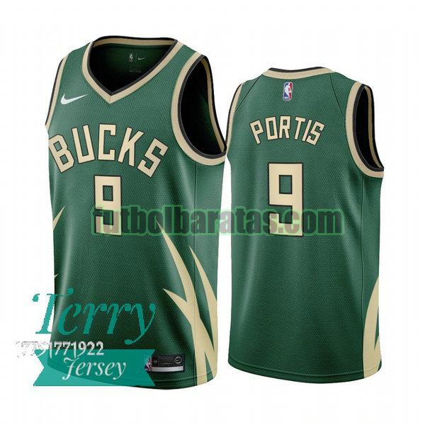 camiseta 2021 bobby portis 9 milwaukee bucks verde hombre