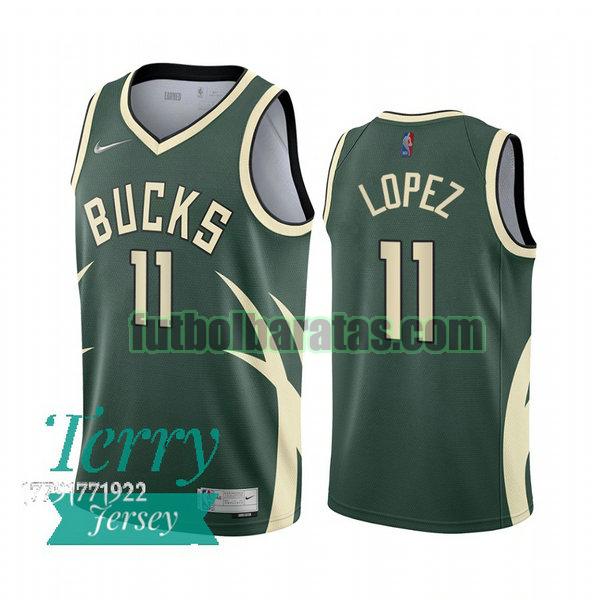 camiseta 2021 brook lopez 11 milwaukee bucks verde hombre