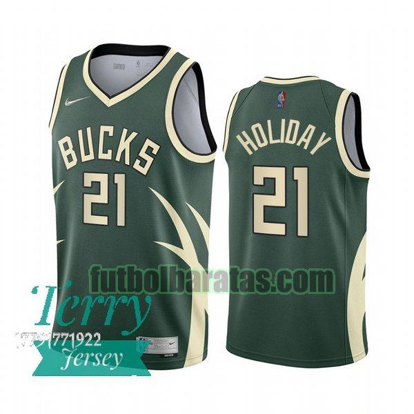 camiseta 2021 jrue holiday 21 milwaukee bucks verde hombre