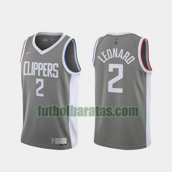 camiseta 2021 kawhi leonard 2 los angeles clippers gris hombre