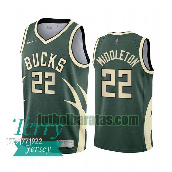 camiseta 2021 khris middleton 22 milwaukee bucks verde hombre