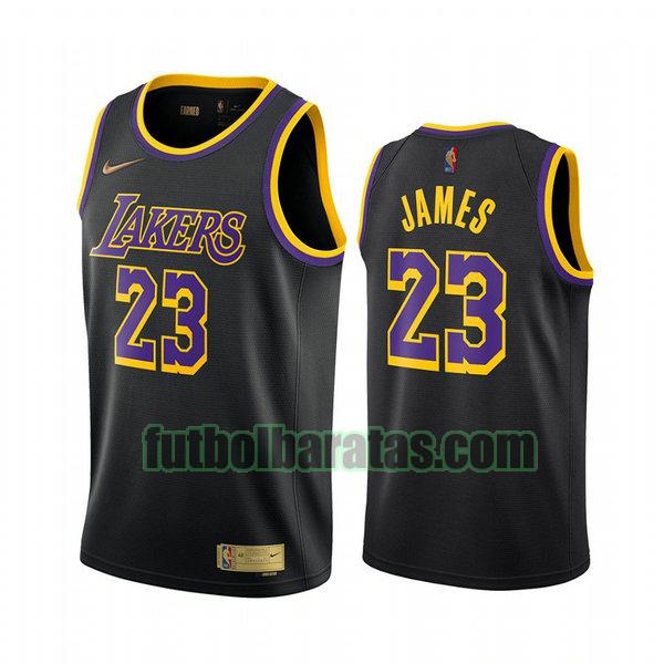 camiseta 2021 lebron james 23 los angeles lakers negro hombre