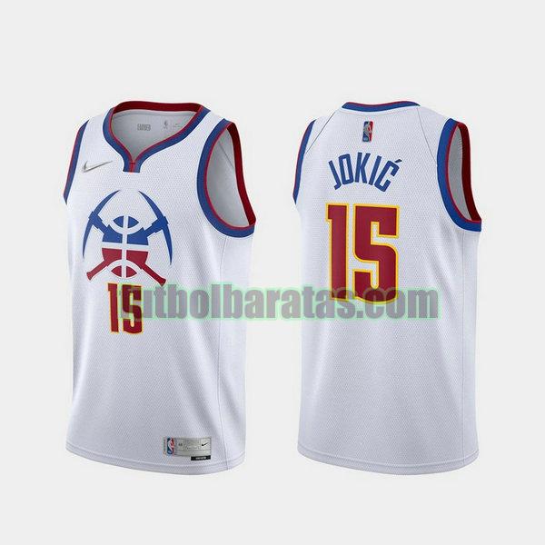 camiseta 2021 nikola jokic 15 denver nuggets blanco hombre