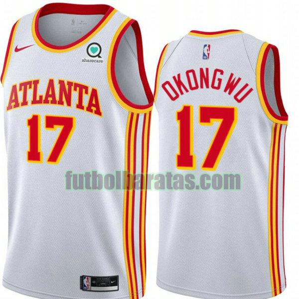 camiseta 2021 onyeka okongwu 17 atlanta hawks bianca hombre