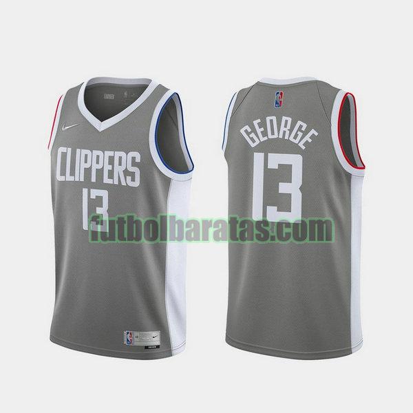 camiseta 2021 paul george 13 los angeles clippers gris hombre