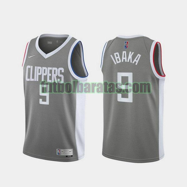camiseta 2021 serge ibaka 9 los angeles clippers gris hombre