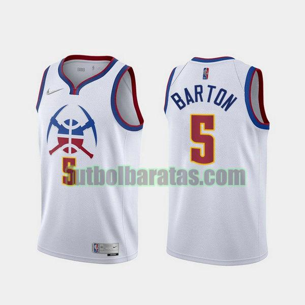 camiseta 2021 will barton 5 denver nuggets blanco hombre