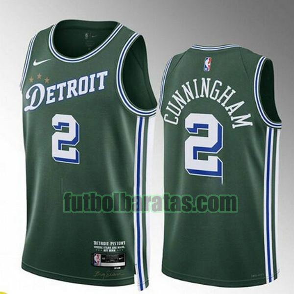 camiseta 2022-2023 cade cunningham 2 detroit pistons verde hombre