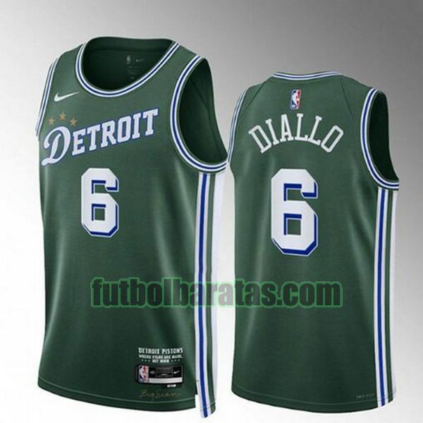 camiseta 2022-2023 hamidou diallo 6 detroit pistons verde hombre