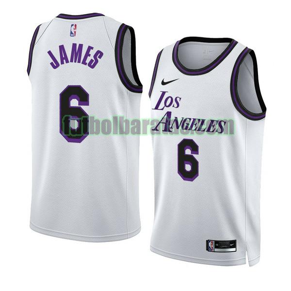 camiseta 2022-2023 lebron james 6 los angeles lakers blanco hombre