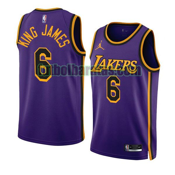 camiseta 2022-2023 lebron james 6 los angeles lakers púrpura hombre