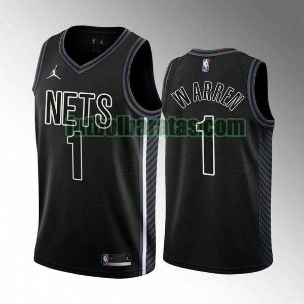 camiseta 2022-2023 t.j. warren 3 brooklyn nets negro hombre