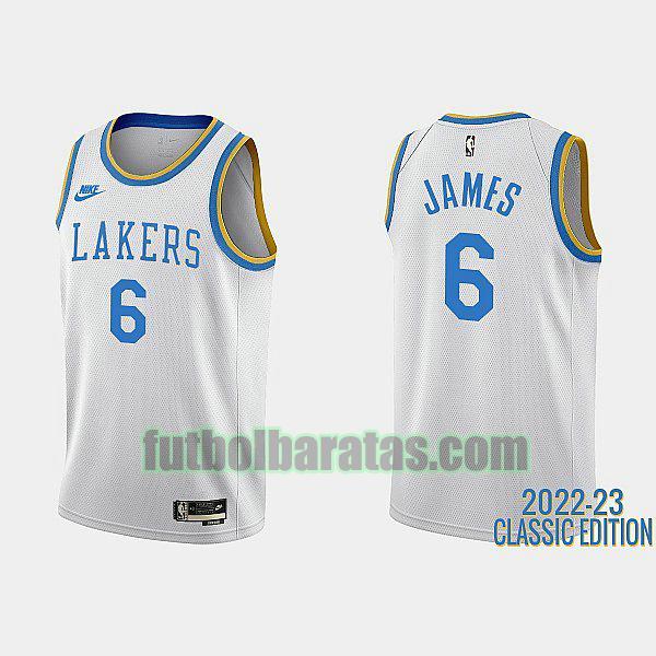 camiseta 2022-23 lebron james 6 los angeles lakers blanco hombre