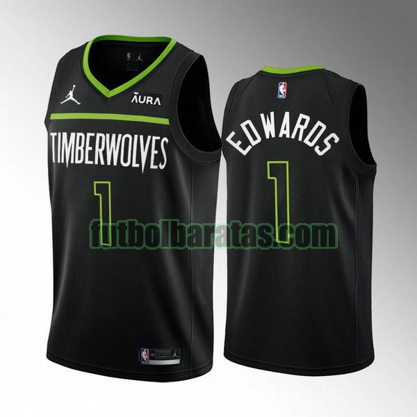 camiseta 2022 2023 anthony edwards 1 minnesota timberwolves negro hombre