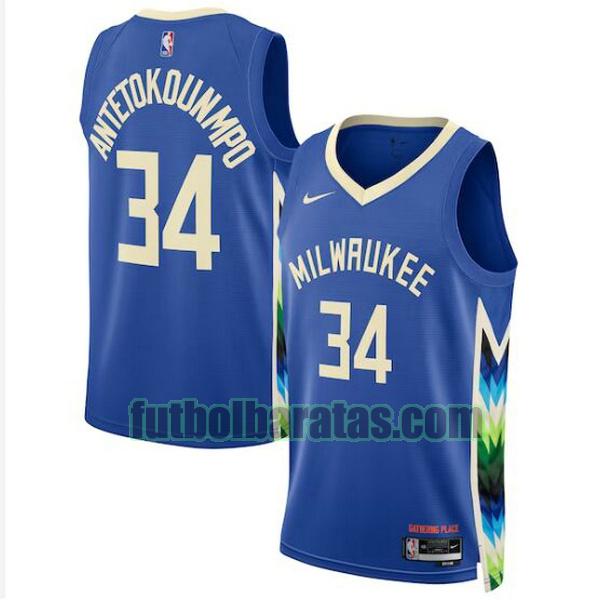 camiseta 2022 2023 giannis antetokounmpo 34 milwaukee bucks azul hombre