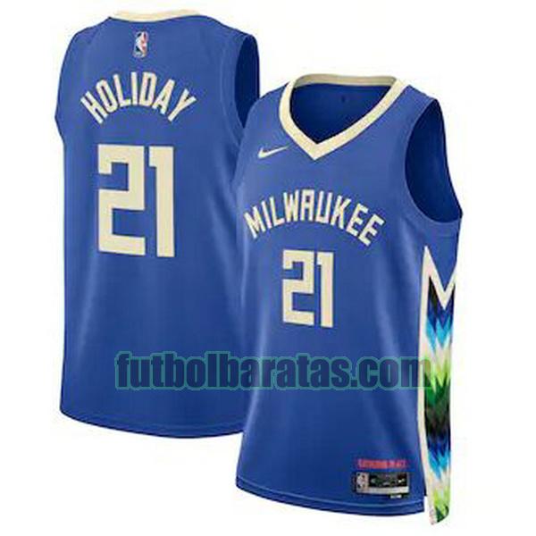 camiseta 2022 2023 holiday 21 milwaukee bucks azul hombre