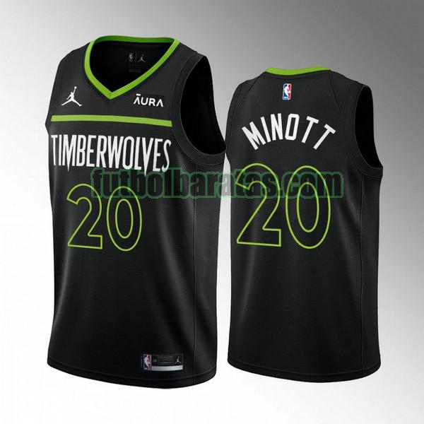 camiseta 2022 2023 osh minott 20 minnesota timberwolves negro hombre