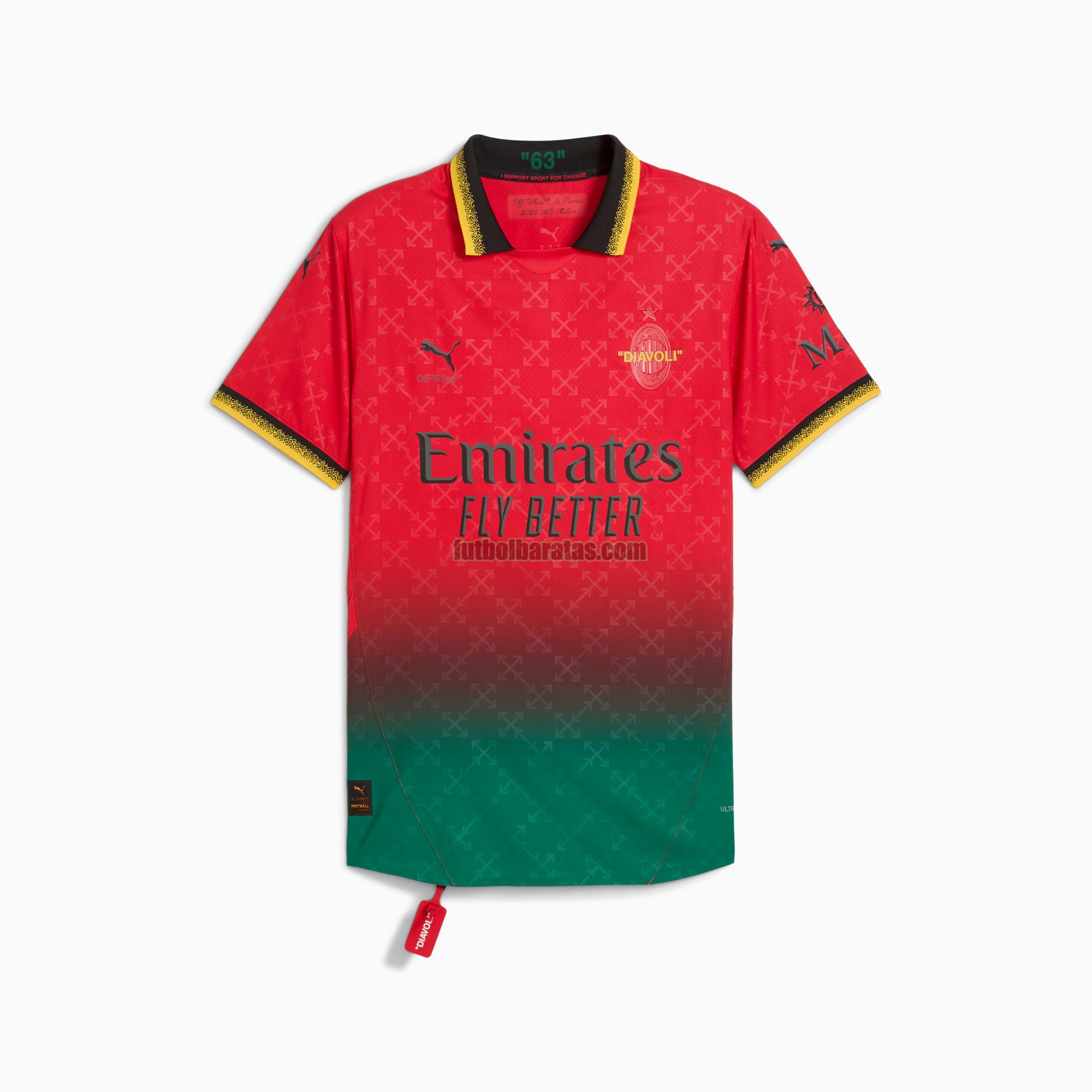 camiseta ac milan 2025 rojo fourth ac milan x off white