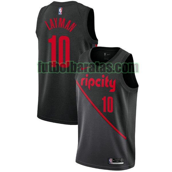 camiseta city edition 19-20 jake layman 10 portland trail blazers negro hombro