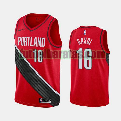 camiseta city edition 19 20 pau gasol 16 portland trail blazers rojo hombre