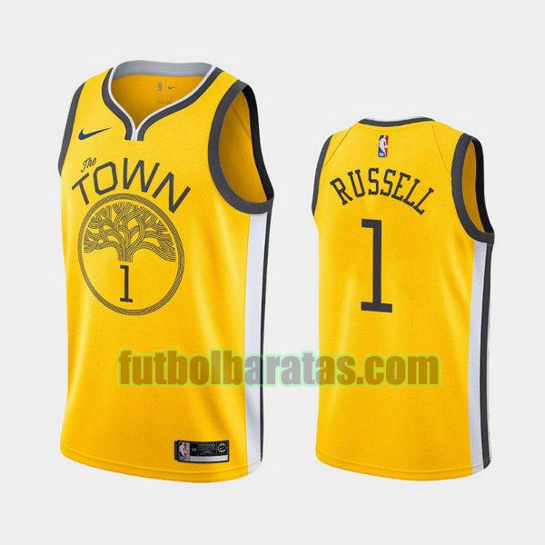 camiseta city edition 2020 d'angelo russell 1 golden state warriors amarillo hombro