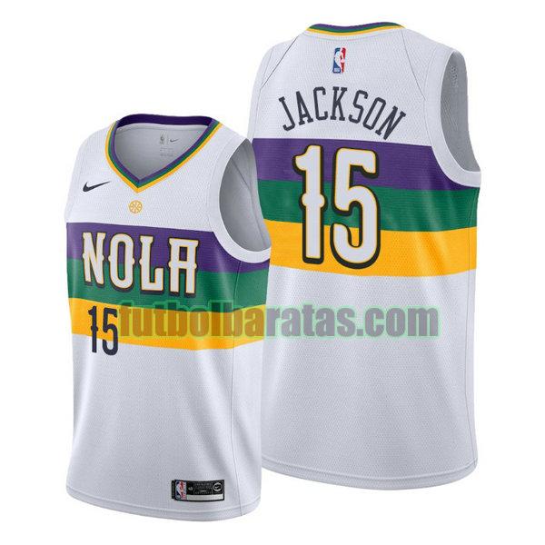 camiseta city edition 2020 frank jackson 15 new orleans pelicans blanco hombro