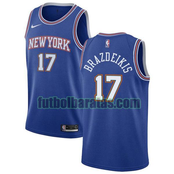 camiseta city edition 2020 ignas brazdeikis 17 new york knicks azul hombro