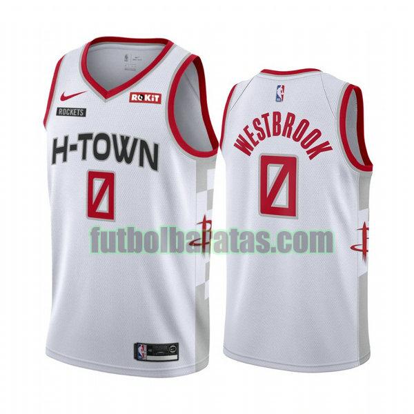 camiseta city edition 2020 russell westbrook 0 houston rockets blanco hombro