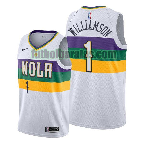 camiseta city edition 2020 zion williamson 1 new orleans pelicans blanco hombro