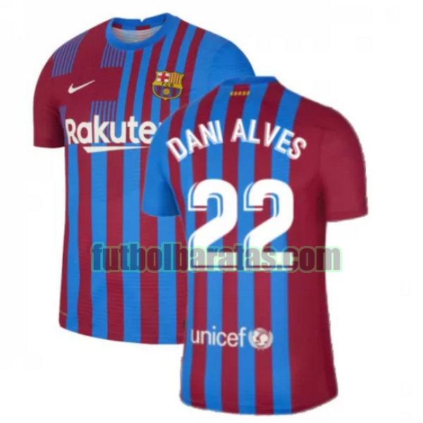 camiseta dani alves 22 barcelona 2021 2022 rojo blanco primera