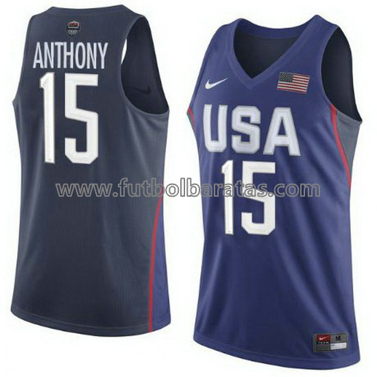 camiseta de baloncesto Cameron Anthony Número 15 usa 2016 azul