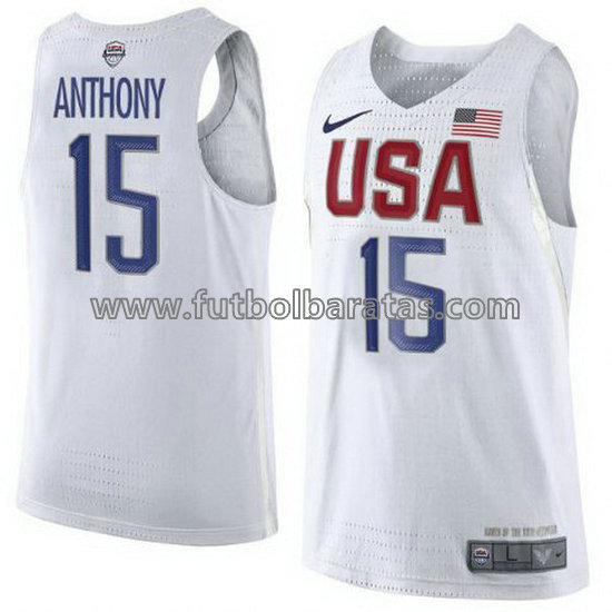 camiseta de baloncesto Cameron Anthony Número 15 usa 2016 blanca