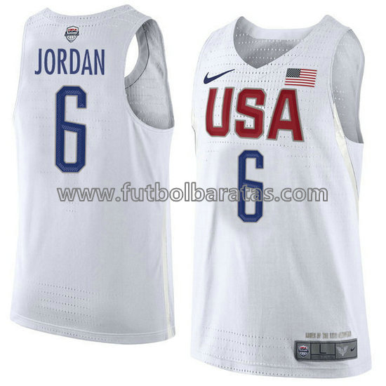 camiseta de baloncesto DeAndre Jordan Número 6 usa 2016 blanca