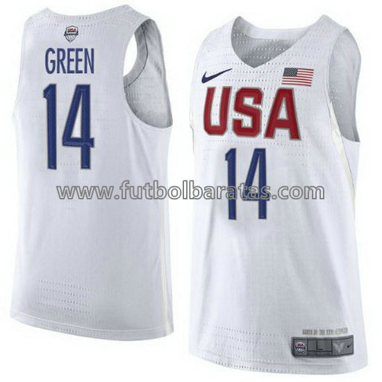 camiseta de baloncesto Draymond Green Número 14 usa 2016 blanca