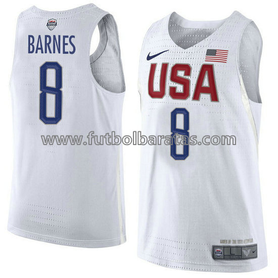 camiseta de baloncesto Harrison Barnes Número 8 usa 2016 blanca