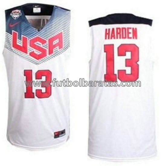 camiseta de baloncesto James Harden Número 13 usa 2014 blanca