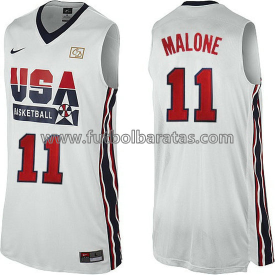 camiseta de baloncesto Karl Malone Número 11 usa 1992 blanca