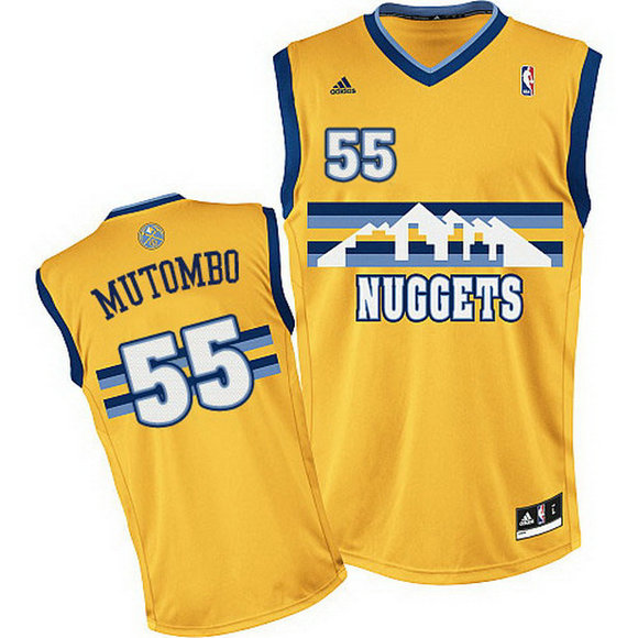 camiseta dikembe mutombo Número 55 denver nuggets clasico amarillo