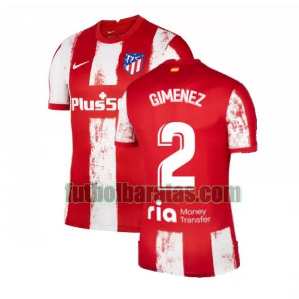 camiseta gimenez 2 atletico madrid 2021 2022 rojo blanco primera