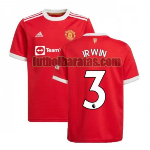 camiseta irwin 3 manchester united 2021 2022 rojo primera